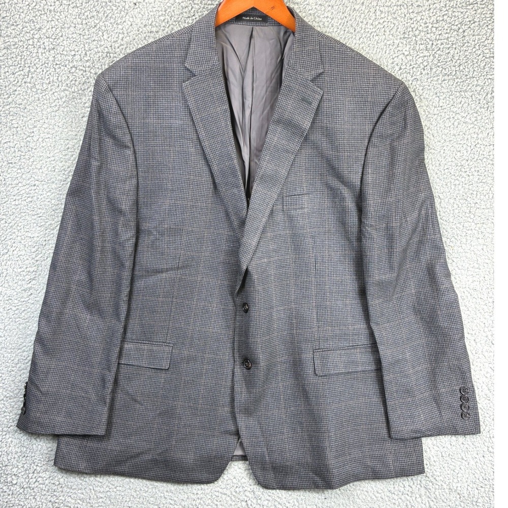 Lauren Ralph Lauren Silk Wool Blazer Jacket Mens 52R Gray Micro Check Tailored